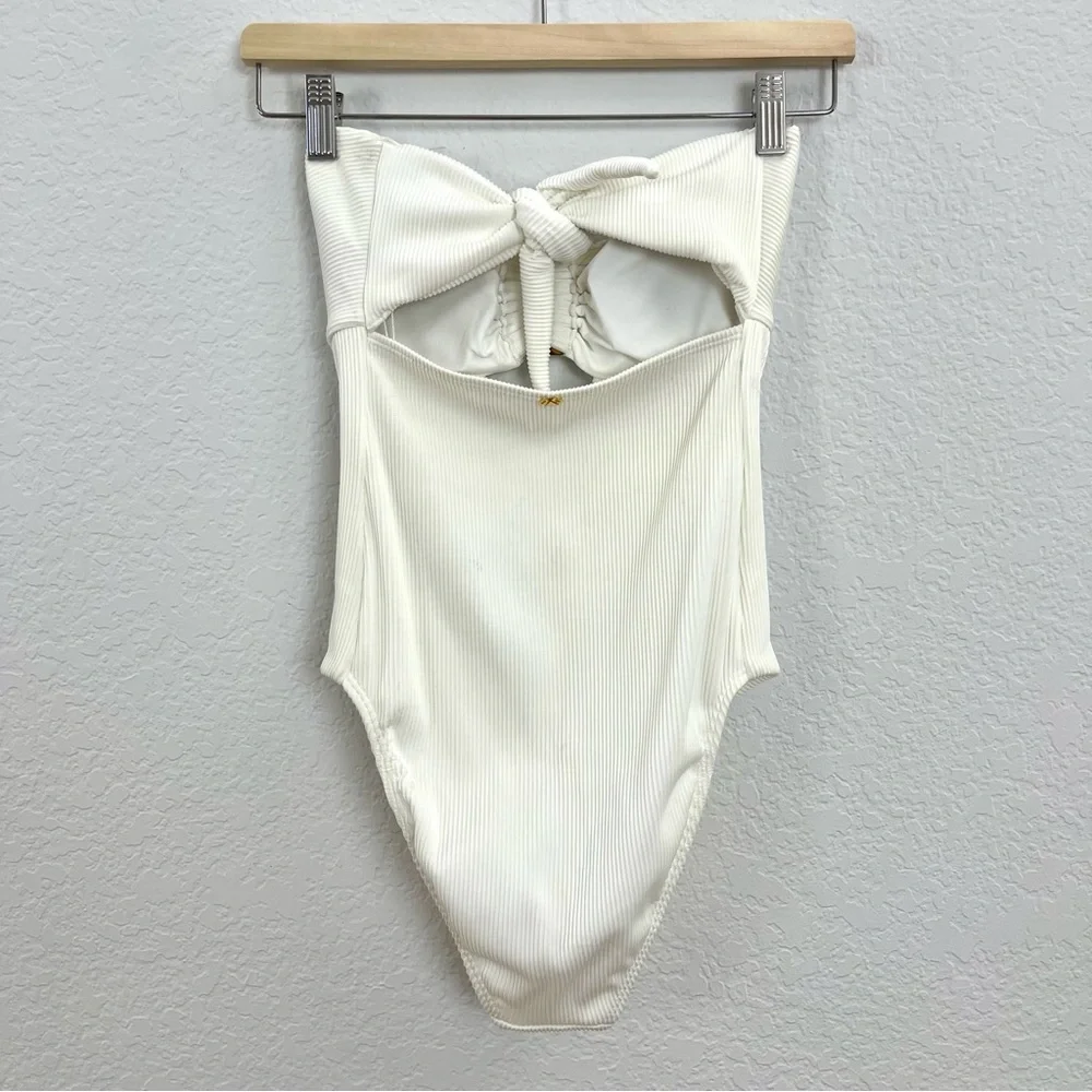 NWT Pilyq One Piece White Pearl Detail Strapless Swimsuit Size S